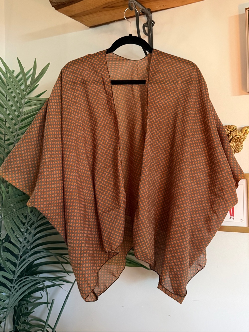 Lightweight Brown Patterned Kimono Shrug - Women's Open Front